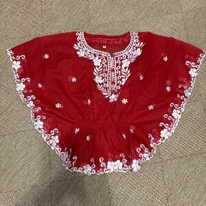 Red lace trim butterfly style top